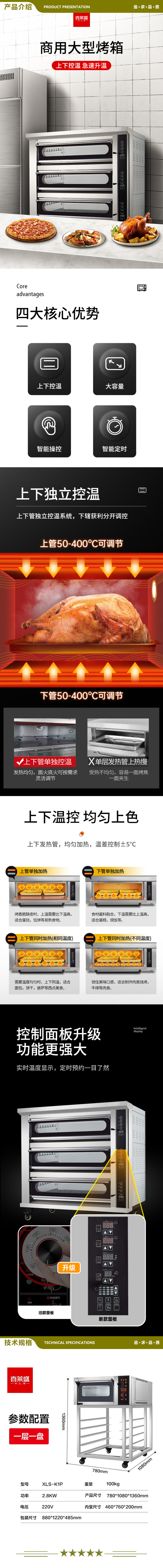 喜莱盛 XLS-K1P 电烤箱商用一层一盘型专业烤炉蛋糕面包软包欧包烘炉工程款  2.jpg
