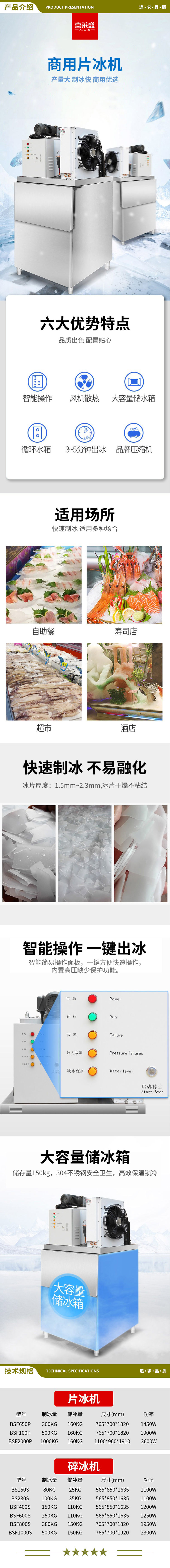 喜莱盛 BSF100P 片冰机商用制冰机500Kg 大型海鲜保鲜冰片冰粒机火锅店自助餐保鲜铺冰机  2.jpg
