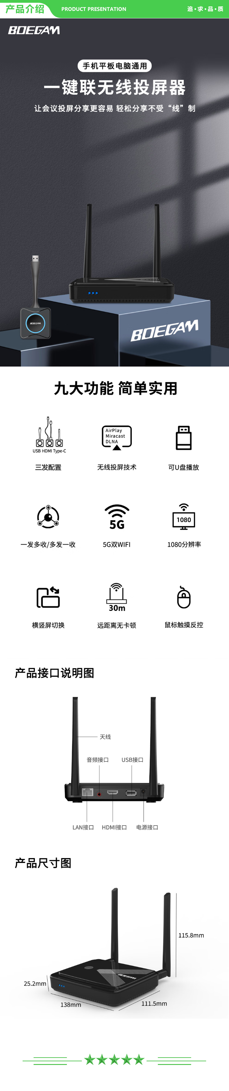 宝疆 BOEGAM RDR200 无线投屏器手机平板电脑同屏器无线投影网关HDMI无线传输器会议系统 拍拍投屏器 一发二收 2.jpg
