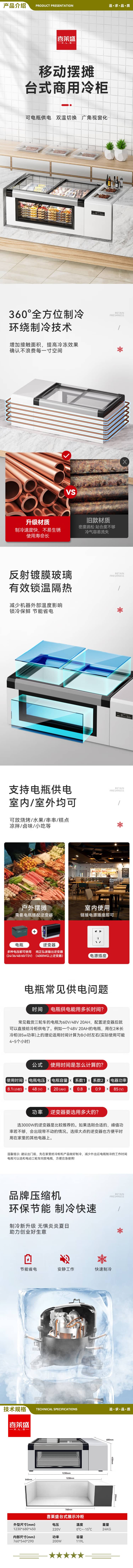 喜莱盛 1.2m带可视窗 摆摊冰箱展示柜冷藏烧烤三轮车冰柜台式商用保鲜柜卧式冷冻柜麻辣烫可接电瓶供电  2.jpg