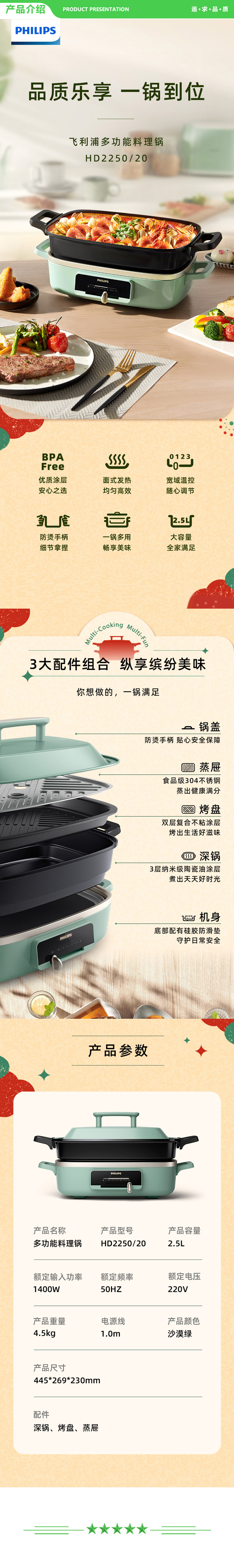 飞利浦 PHILIPS HD2250 20  多用途锅 多功能料理锅 烤肉锅煮肉锅  电热火锅网红款 .jpg