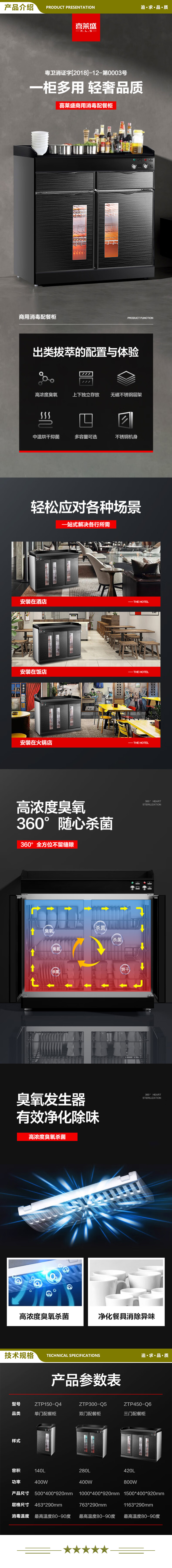 喜莱盛 ZTP450-Q6 商用茶水消毒柜大理石台面 餐厅火锅店餐具茶杯消毒柜多功能餐边柜三门  2.jpg