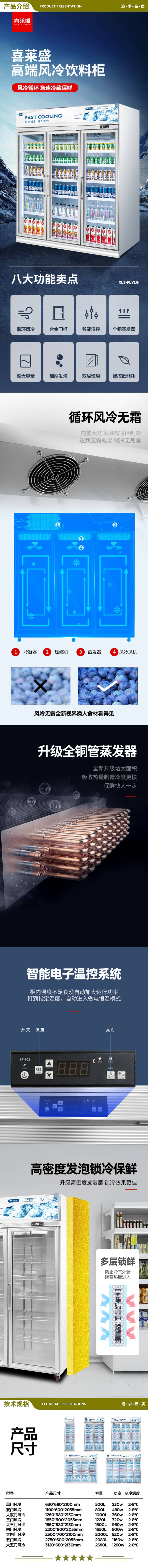 喜莱盛 2500 700 2100 展示柜冷藏商用冰柜高端风冷饮料柜铝合金门 便利店冰箱水果啤酒冷藏保鲜柜大四门风冷带除雾 2.jpg