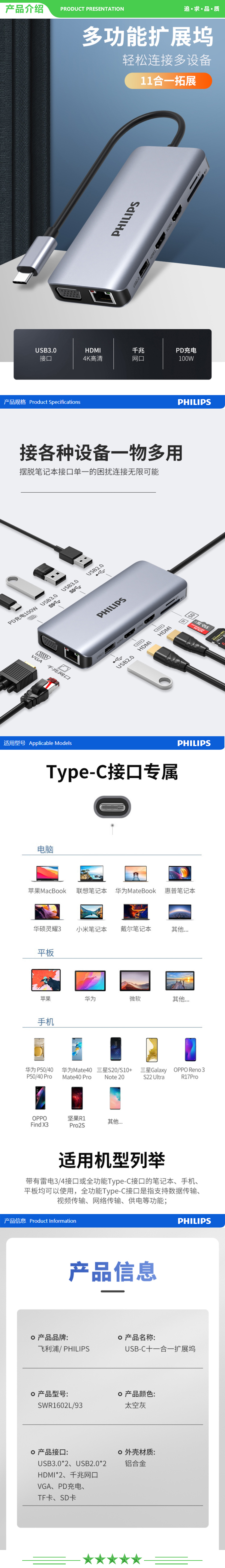 飞利浦 PHILIPS SWR1602L type-c扩展坞 USB-C转HDMI三屏拓展坞VGA网线转接头 转换器分线器 v .jpg