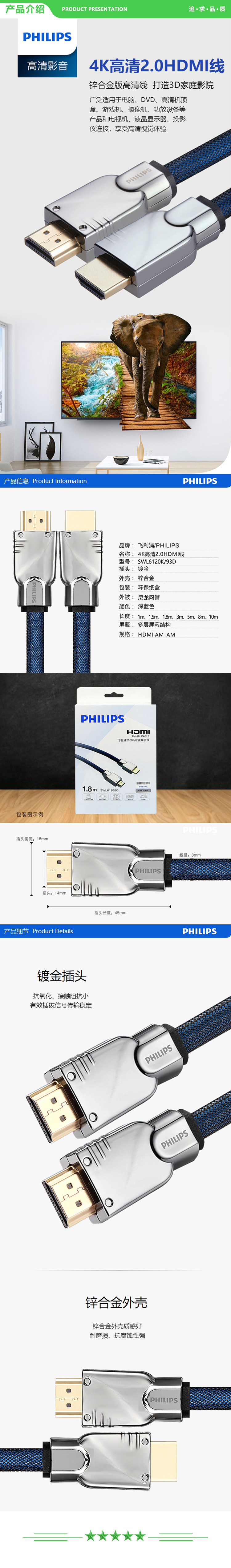 飞利浦 PHILIPS SWL6120K 93D-3 HDMI2.0版4K高清线 连接线 3米 .jpg