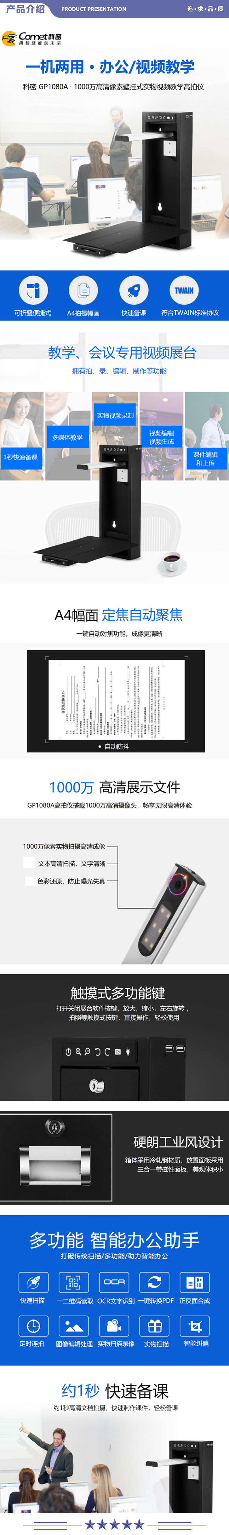 科密 GP1080A 高拍仪 1000万像素扫描仪 实时投影 办公会议培训学校教育网课 可壁挂 2.jpg