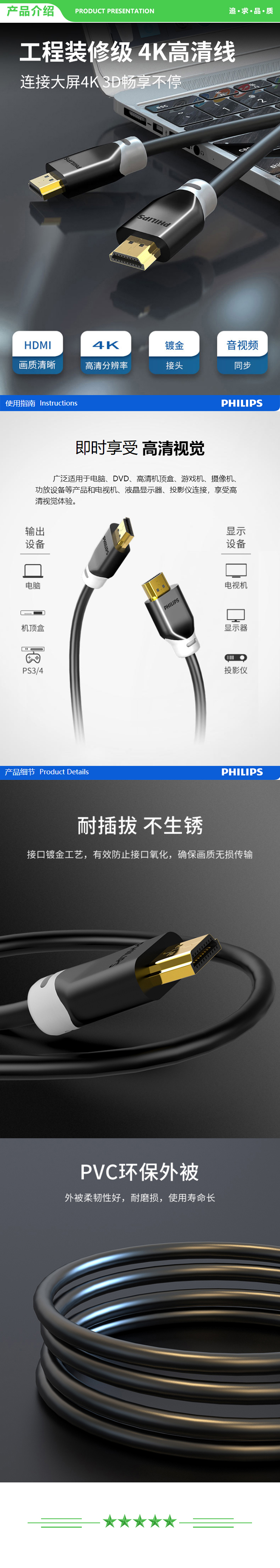 飞利浦 PHILIPS SWL6116G 93 HDMI线4K高清线3D Arc视频线工程级 连接线 8米 .jpg