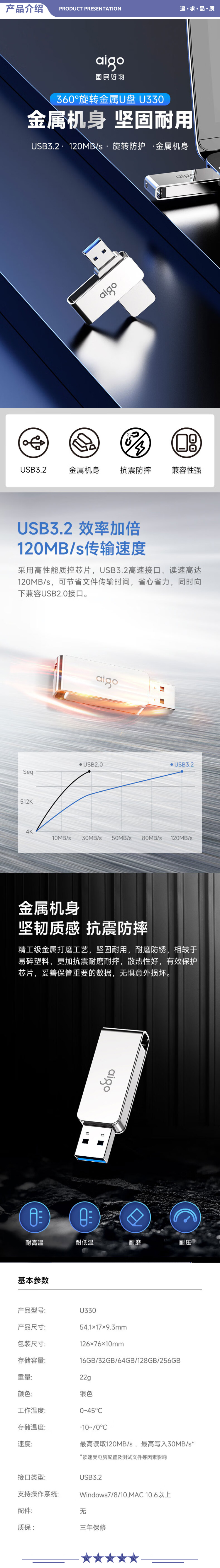 爱国者（aigo）U330 256GB USB3.0 U盘 金属旋转系列 银色 快速传输 出色出众 2.jpg