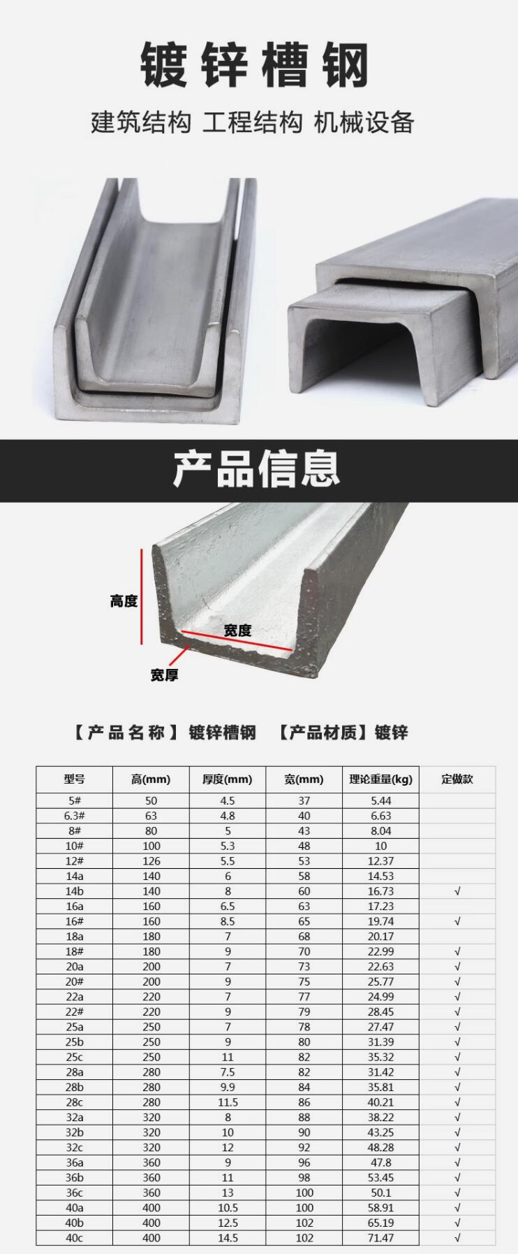 亿联镀锌槽钢 U型钢 高200mm宽73mm厚7mm【6米】 2.jpg