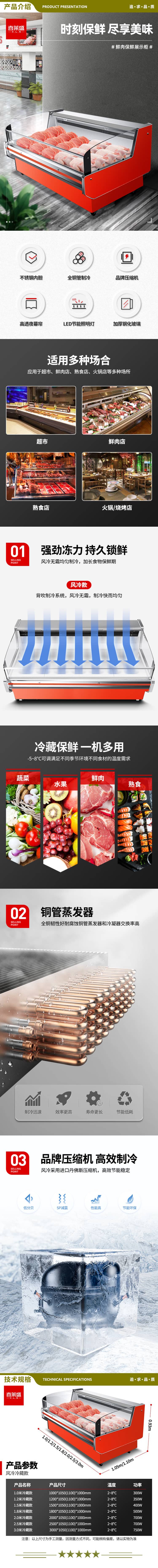 喜莱盛 3.0米冷藏款 商用鲜肉展示柜冷藏卧式冰柜风冷 猪肉生鲜海鲜肉类保鲜柜熟食凉菜柜 2.jpg