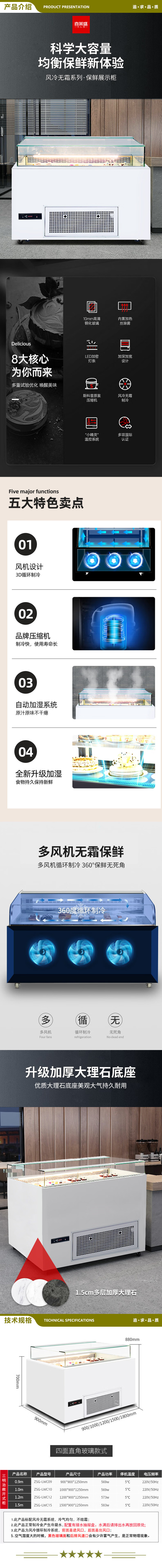 喜莱盛 1.2米平面款 三明治展示柜冷藏蛋糕展示柜敞开式 寿司柜烘培西点甜品冷藏冰柜熟食柜 2.jpg