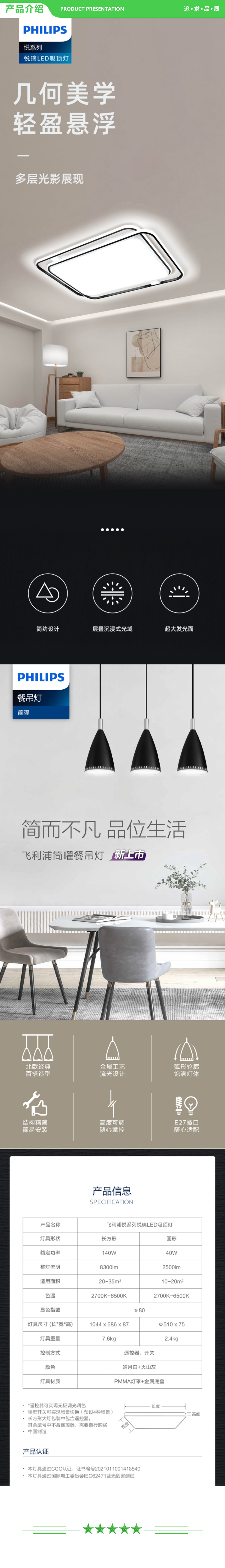 飞利浦 PHILIPS 9290031916 客厅灯LED吸顶灯 创意简约 灯饰灯具 悦璃【两室两厅】套餐 客厅+卧室2+餐厅吊灯 .jpg