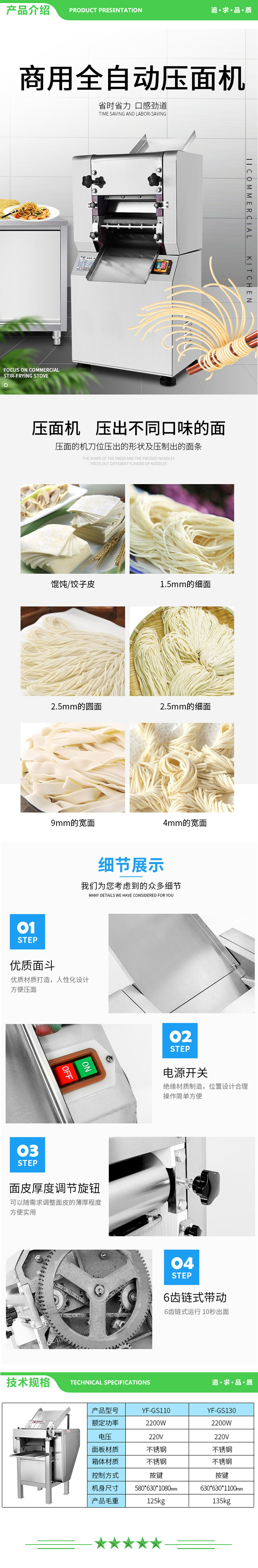 英利蒂克 Enlitic YF-GS130 压面机商用 2200W高速加大款无面刀 不锈钢面条机 多功能大型商用揉面机 2.jpg