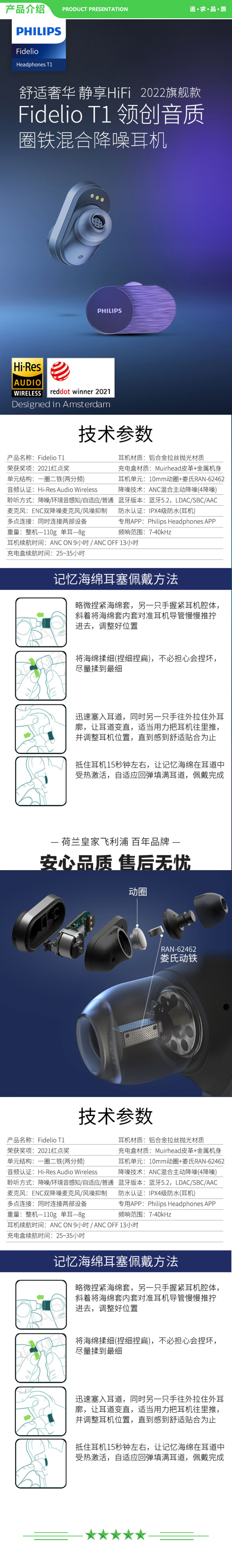 飞利浦 PHILIPS T1 真无线蓝牙主动降噪耳机 Fidelio高保真音乐娄氏双动铁 手机通用 黑色 .jpg