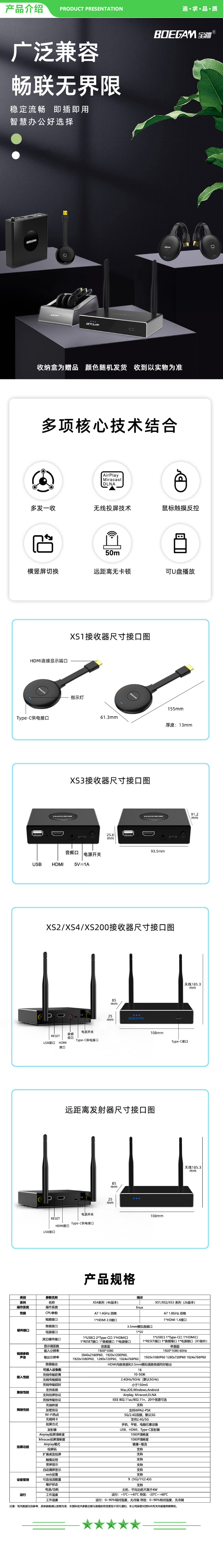 宝疆 BOEGAM  XS3 三发射器套装 办公会议无线投屏器 电视大屏投影机配套使用 手机平板电脑投屏 2.jpg