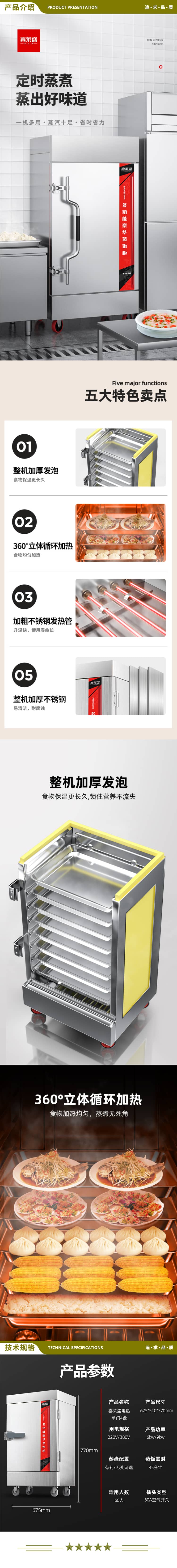 喜莱盛 XLS-KZF4 蒸饭柜4盘全自动商用蒸饭车 酒店餐饮设备蒸饭箱蒸包炉馒头炉食堂蒸饭机  2.jpg