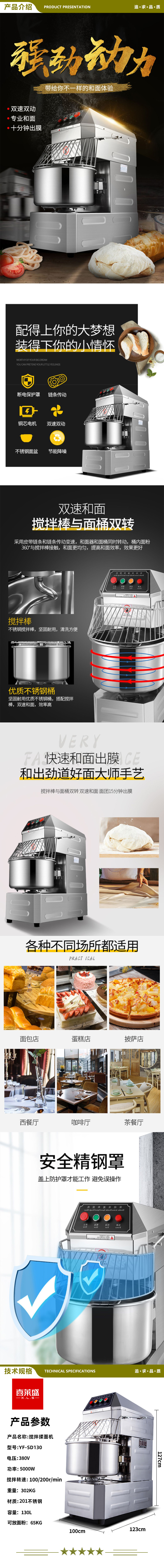 喜莱盛 YF-SD130 和面机商用搅面机双速双动 食堂全自动多功能搅拌揉面机130KG和面量  2.jpg