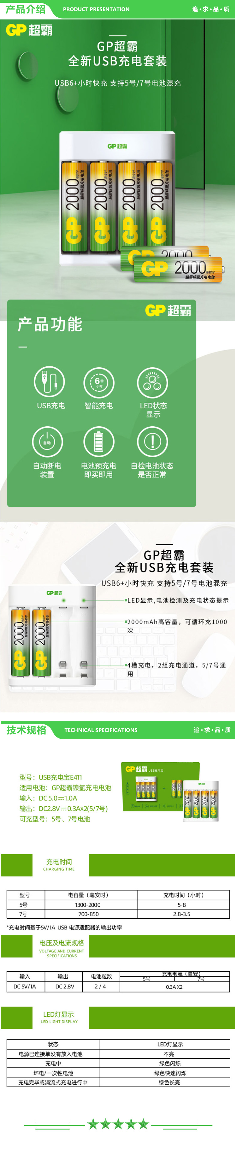 超霸 GP 5号 电池（6粒 充电电池 2000mAh+4槽USB充电器 适用相机 闪光灯 游戏手柄 血压计） 2.jpg