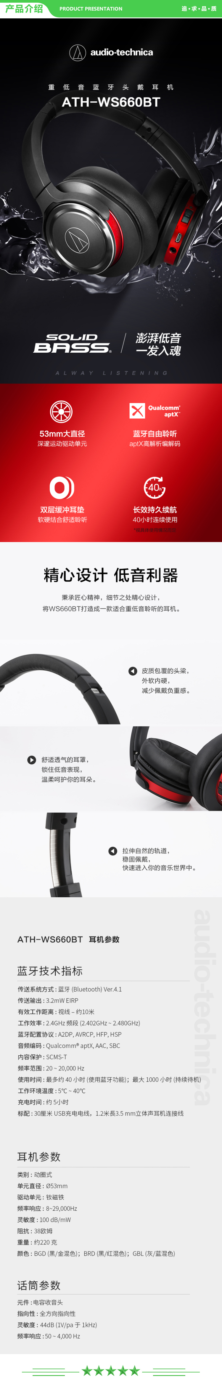 铁三角 Audio-technica WS660BT 重低音便携式头戴耳机 立体声 音乐HIFI耳机 蓝色 .jpg