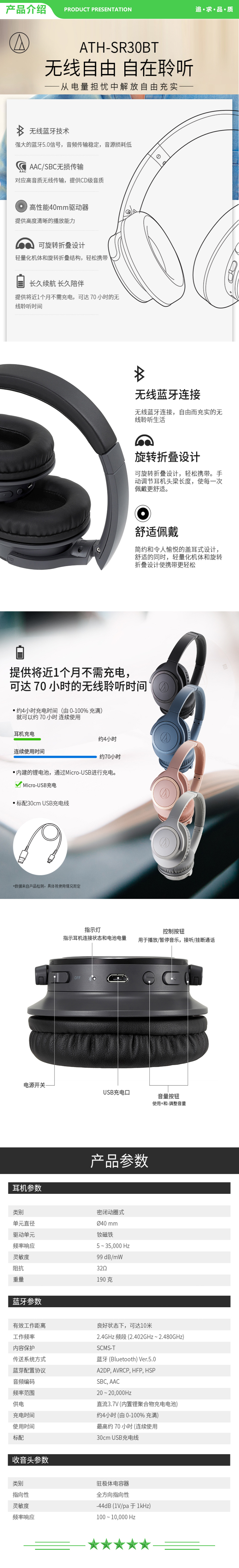 铁三角 Audio-technica SR30BT 便携头戴式无线蓝牙耳机 学生网课 游戏耳麦 HIFI耳机 音乐耳机 灰色 .jpg