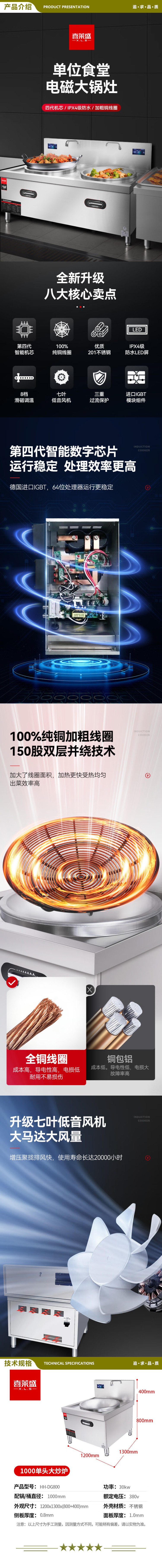 喜莱盛 HH-DG800 商用电磁炉单头电磁大锅灶 酒店学校食堂大功率30KW电磁灶台配1米锅  2.jpg