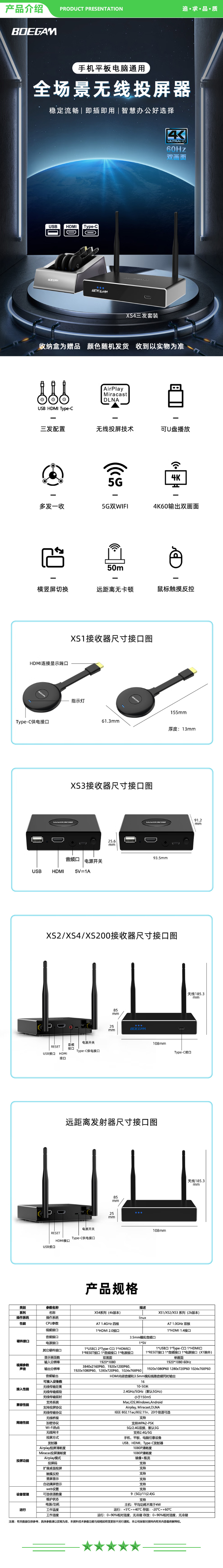 宝疆 BOEGAM XS4 三发射器套装 办公会议无线投屏器 电视大屏投影机配套使用 手机平板电脑投屏 2.jpg