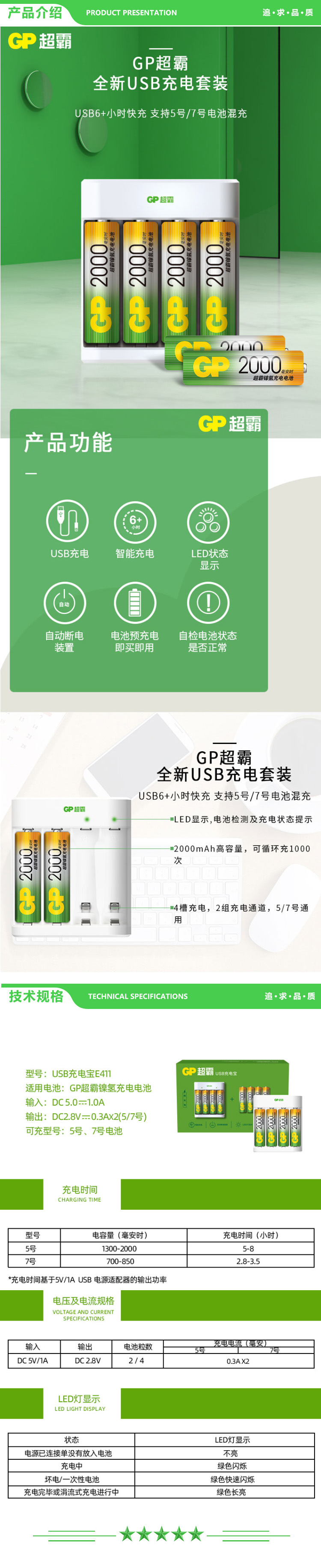 超霸 GP 5号 电池（8粒 充电电池 2000mAh5号4粒+1300mAh5号4粒+4槽USB充电器 适用闪光灯 游戏手柄） 2.jpg