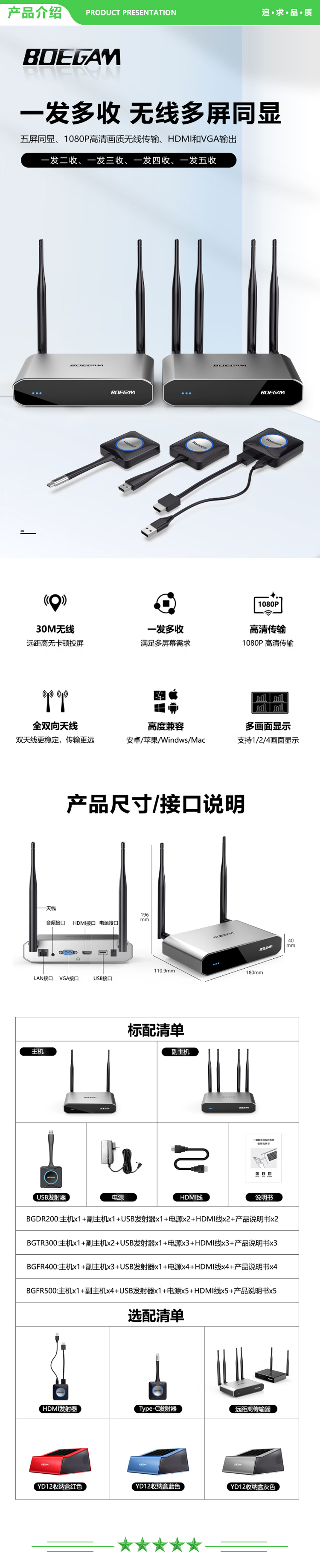宝疆 BOEGAM F13 远距离发射器 一发多收无线投屏器 电视大屏投影机配套使用 手机平板电脑投屏 2.jpg