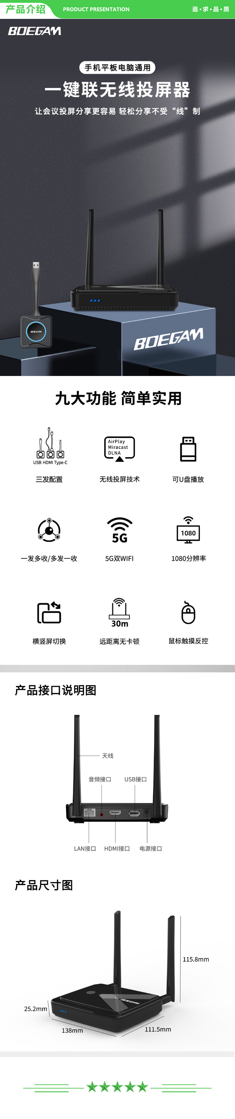 宝疆 BOEGAM RS001 HDMI发射器套装 办公会议无线投屏器 电视大屏投影机配套使用 手机平板电脑投屏 2.jpg