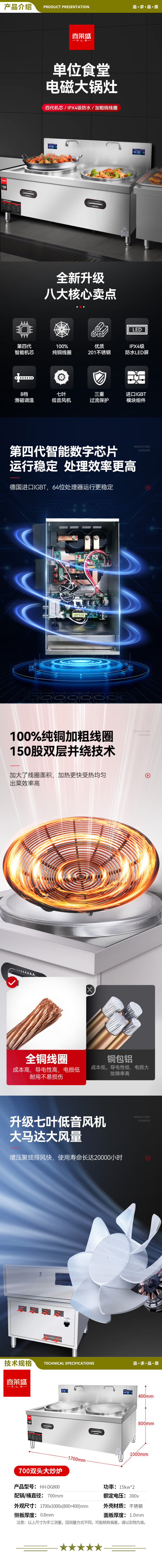 喜莱盛 HH-DG800 商用电磁炉双头电磁大锅灶 酒店学校食堂大功率15KW电磁灶台配0.7米锅  2.jpg