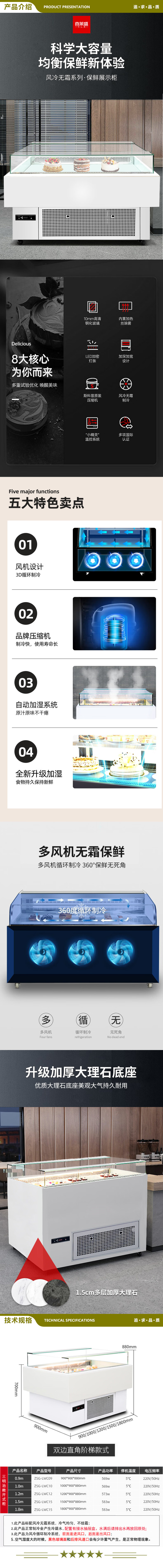 喜莱盛 1.0米凸面款 三明治展示柜冷藏蛋糕展示柜敞开式 寿司柜烘培西点甜品冷藏冰柜熟食柜 2.jpg