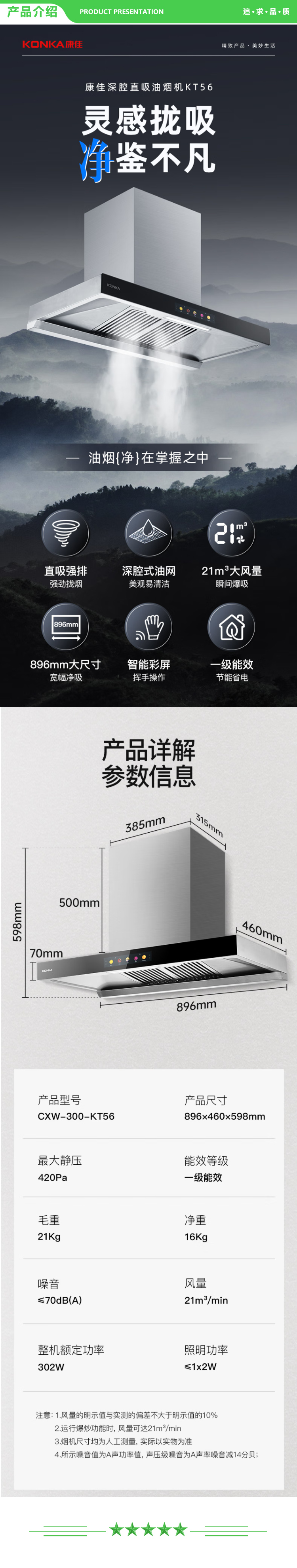 康佳 KONKA CXW-300-KT56 抽油烟机 家用欧式21m³-min大吸力 不锈钢机身 彩屏挥手智控 自清洗顶吸式油烟机.jpg