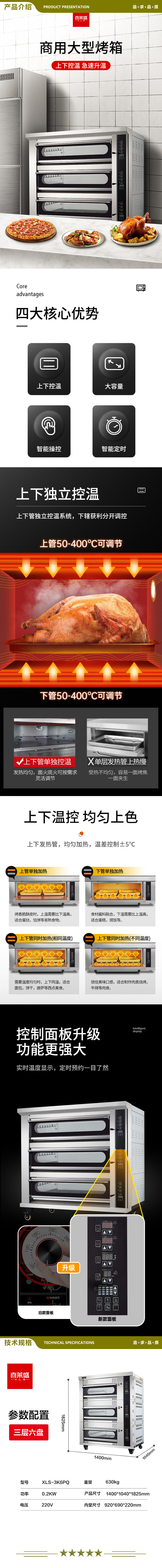 喜莱盛 XLS-3K6PQ 电烤箱商用三层六盘型专业烤炉蛋糕面包软包欧包烘炉蒸汽工程款  2.jpg