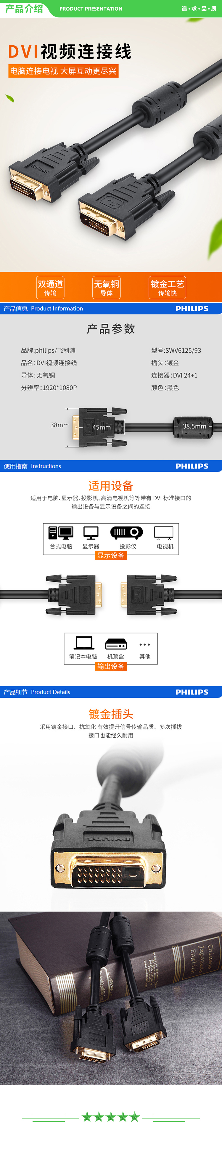 飞利浦 PHILIPS SWV6125C DVI线24+1公对公 数字高清线 DVI-D信号连接线 连接线 2米 .jpg