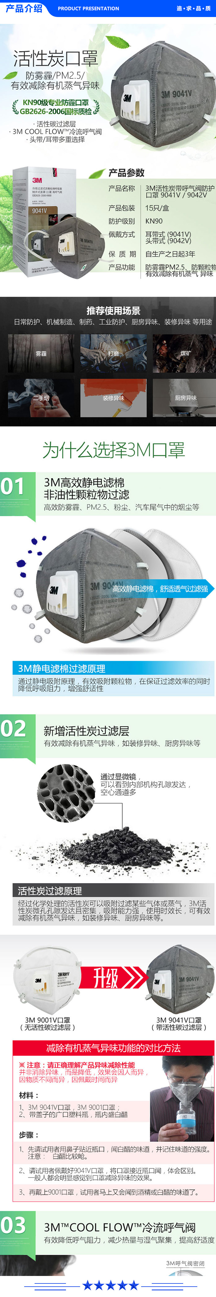 3M活性炭口罩 9541V 9542V防雾霾防尘过滤防菌烟吸附装修除异味甲醛口罩 9542V呼吸阀 头戴式15只（过滤≥95%）.jpg