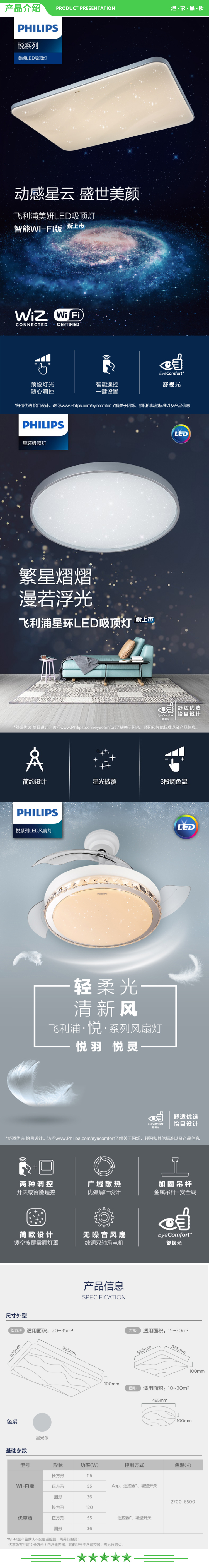 飞利浦 PHILIPS 9290025255 客厅灯LED吸顶灯 智控轻奢星云光效 灯饰 美妍智能WiFi 升级版 三室两厅套餐 客厅+卧室3+吊扇灯 .jpg