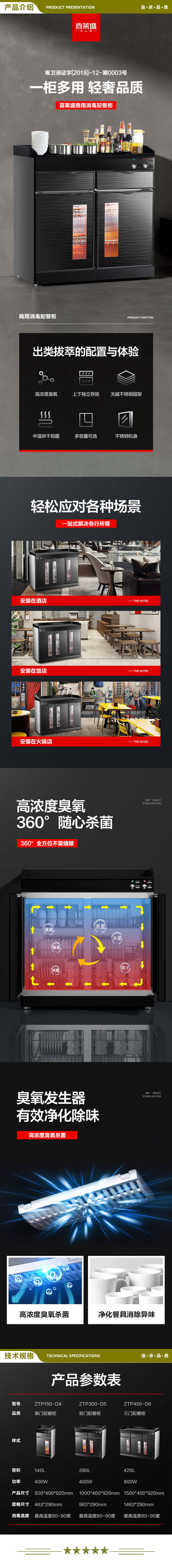 喜莱盛 ZTP450-D6 商用茶水消毒柜大理石台面 餐厅火锅店餐具茶杯消毒柜多功能餐边柜三门带抽屉  2.jpg