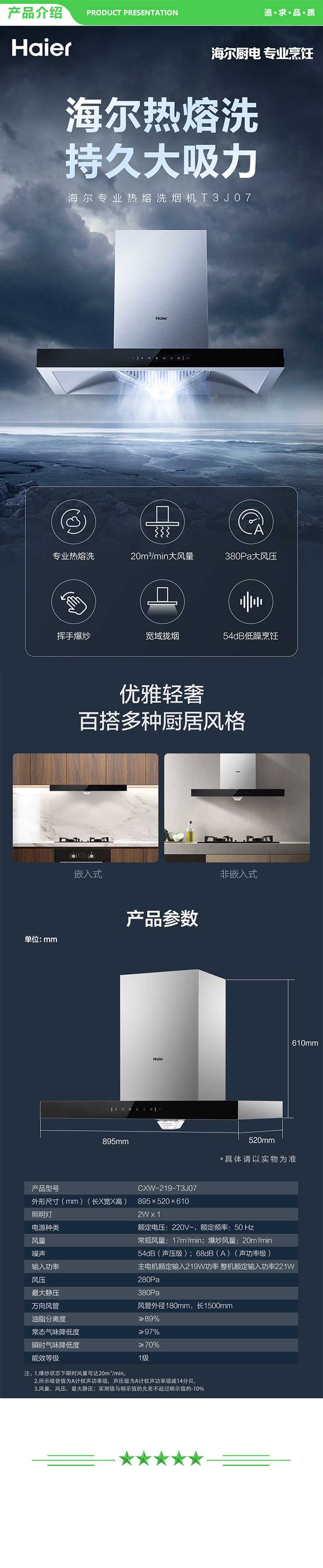 海尔 Haier CXW-219-T3J07  欧式油烟机 20立方大吸力 热熔自清洁 脱排抽油烟机 家用 吸油烟机 .jpg