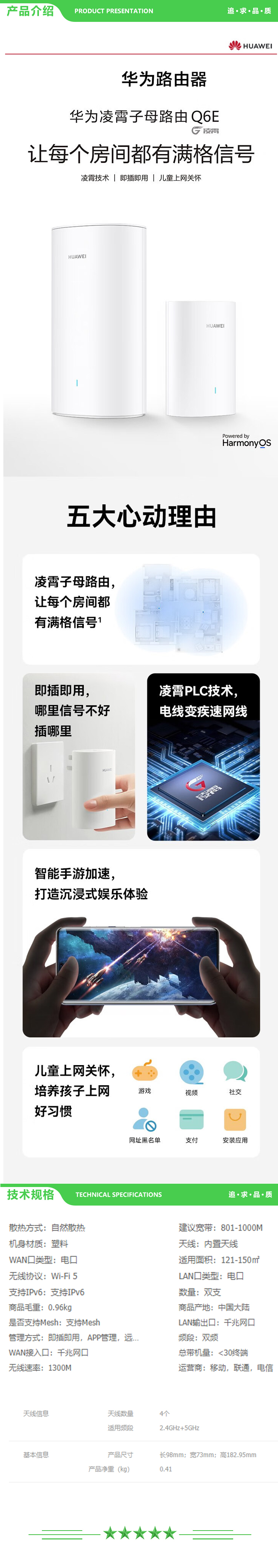 华为 HUAWEI Q6E 凌霄子母路由（1母1子套装 千兆路由器 全屋WiFi 无线穿墙王 电力猫） 2.jpg