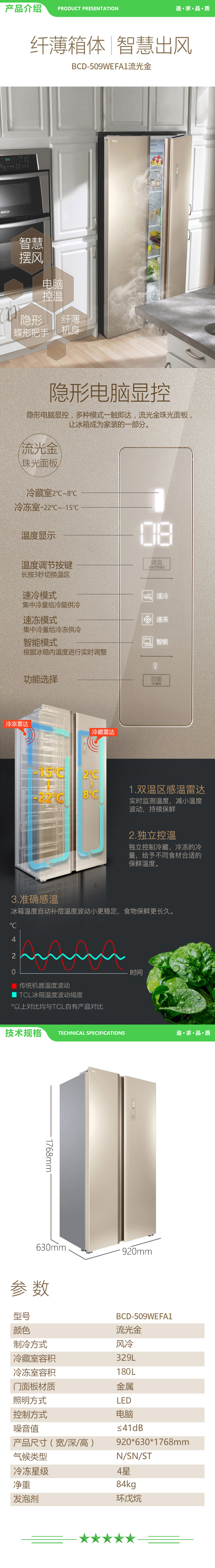 TCL BCD-509WEFA1 509升风冷无霜对开门电冰箱电脑控温流光金 金色 纤薄对开门冰箱 2.jpg