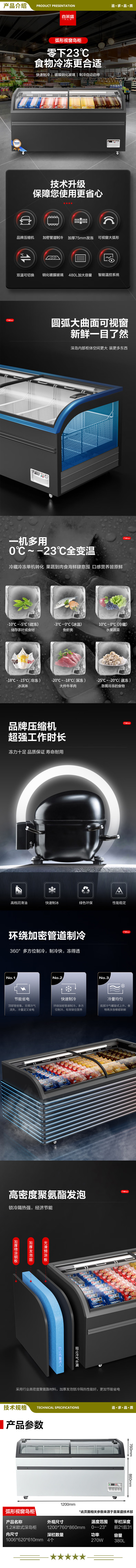 喜莱盛 圆弧岛柜1.2米白色 展示柜冷藏商用冰柜 大容量雪糕海鲜猪肉饺子卧式冰箱冷冻冷藏组合岛柜  2.jpg