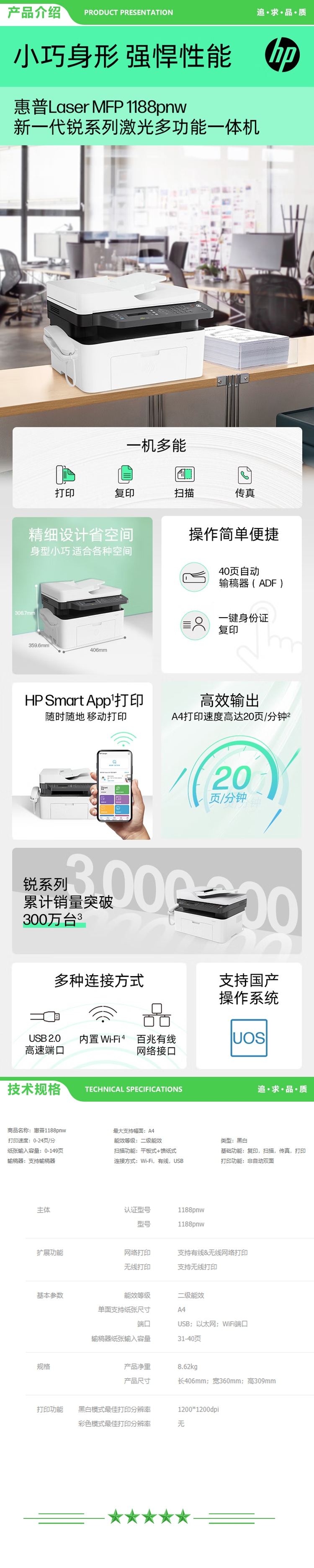 惠普 HP Laser MFP 1188pnw A4黑白多功能一体机 24页 （复印+打印+扫描+输稿器） 2.jpg