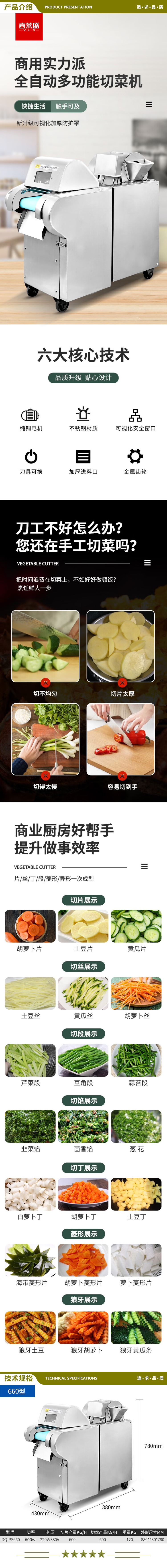 喜莱盛 DQ-PS660 切菜机商用大型土豆胡萝卜青菜切片机 学校酒店食堂切段切条切丝机  2.jpg