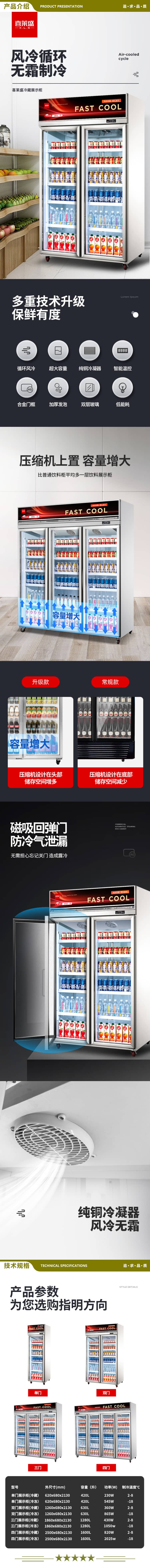 喜莱盛 三门冷冻款 展示柜冷藏冷冻饮料柜风冷高端款 超市冰柜便利店冰箱水果保鲜柜啤酒柜 2.jpg