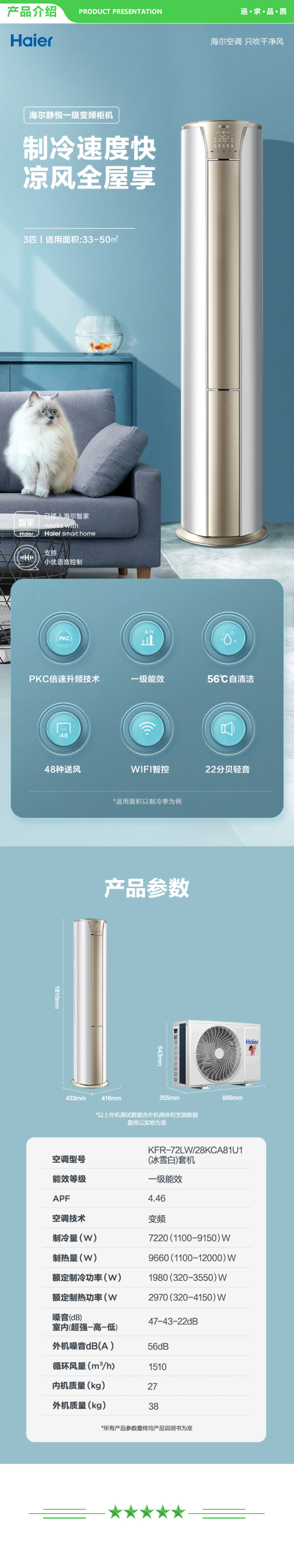 海尔 Haier KFR-72LW 28KCA81U1 省电客厅空调立式柜机 3匹 静悦 新一级能效 变频 .jpg