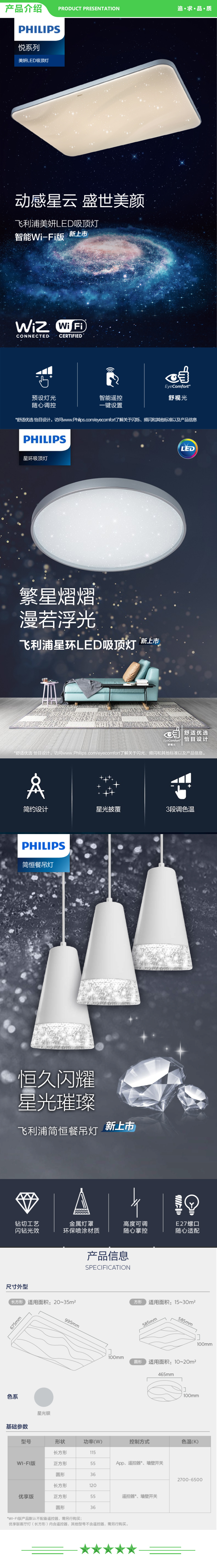 飞利浦 PHILIPS 9290025255 客厅灯LED吸顶灯 简约 灯饰 美妍智能WiFi 升级版 115W 客厅+卧室3+餐厅吊灯 .jpg