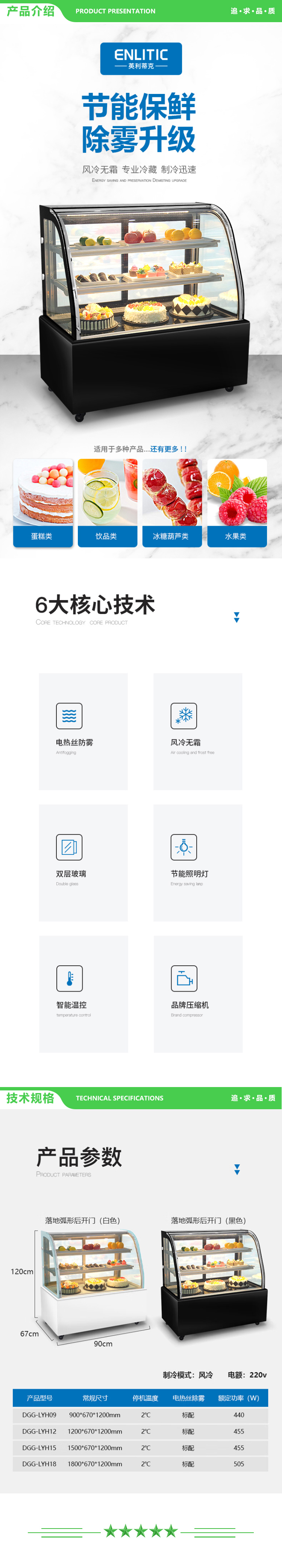 英利蒂克 Enlitic DGG-LYH12 冷藏展示柜 1200X670X1200 风冷落地款 后开门款 保鲜商用柜 玻璃陈列柜 2.jpg