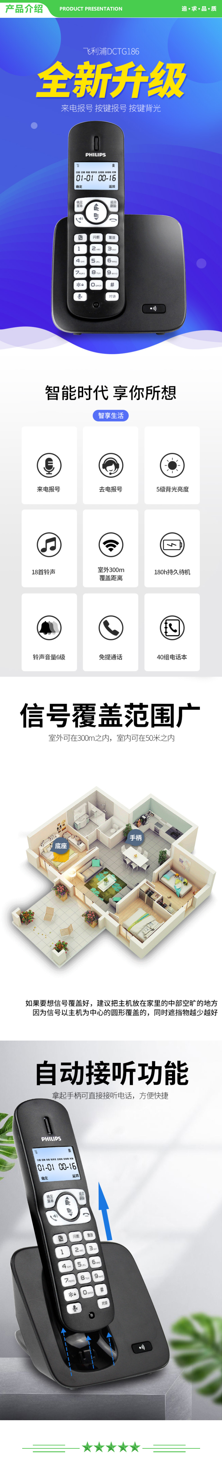 飞利浦 PHILIPS DCTG1861G 无绳电话机 无线座机 子母机 办公家用 屏幕白色背光 黑色 .jpg