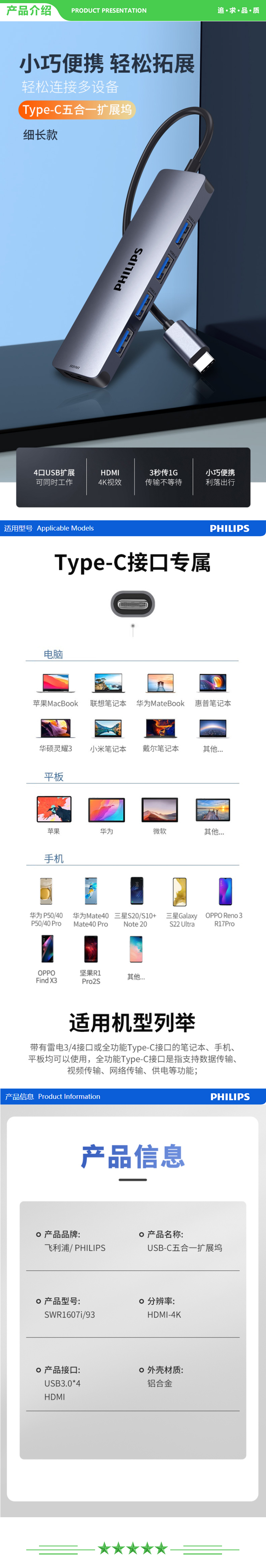 飞利浦 PHILIPS SWR1607i Type-C扩展坞 usb-c转hdmi线转接头4K投屏拓展坞 转换器3.0HUB分线器 .jpg