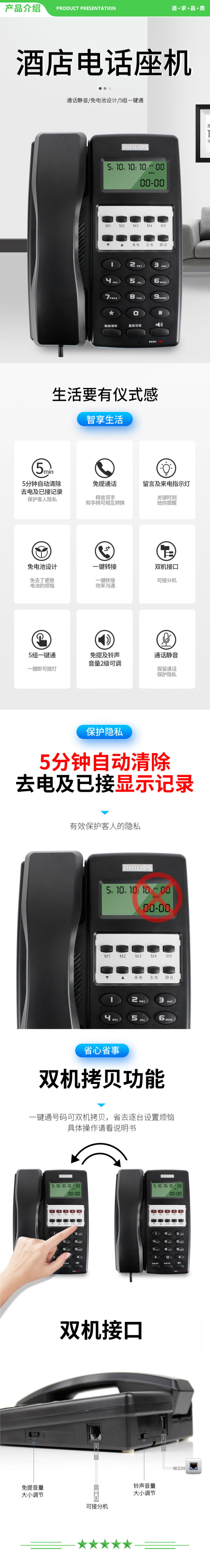 飞利浦 PHILIPS CORD2802 酒店电话机座机 宾馆客房前台专用 固定有线 有显示屏 黑色 .jpg
